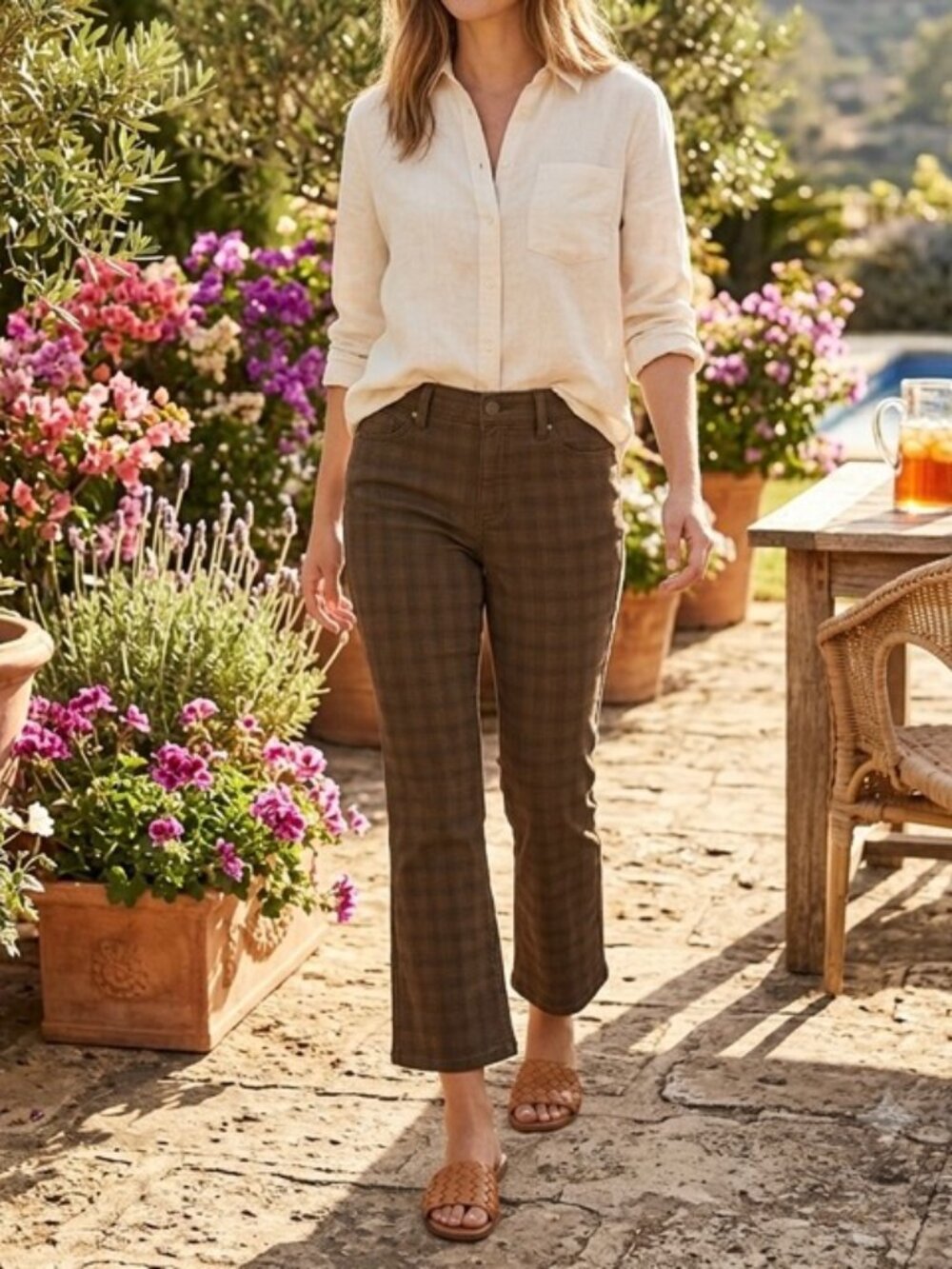 NWT St. John's Bay Women's Kick Crop Pants 10P Brown Plaid Dark Academia MSRP$48